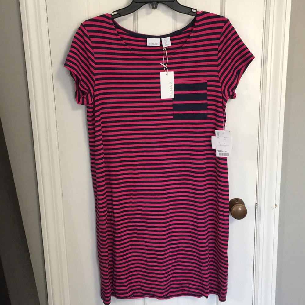 NWT KENAR Pink and Navy Striped T-shirt Dress